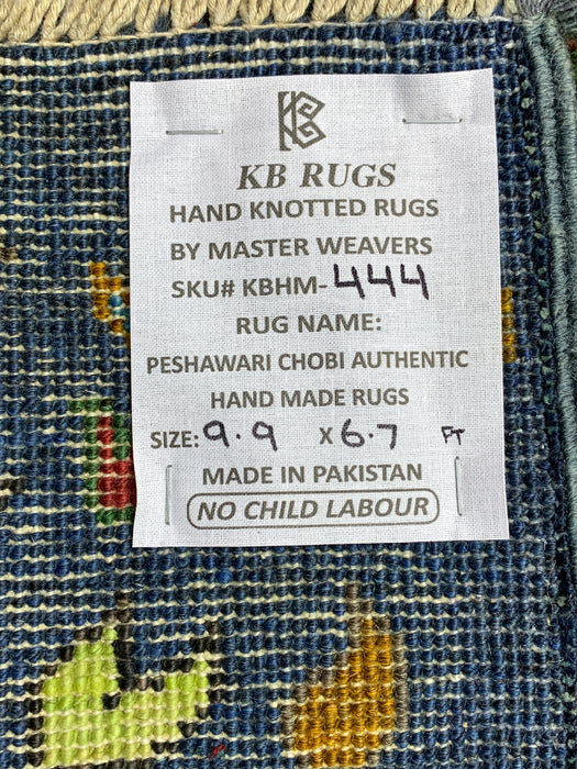 Ultra-Rare 7'X10' Hand-Knotted Chobi Wool Rug – Blue Garden Panel Design