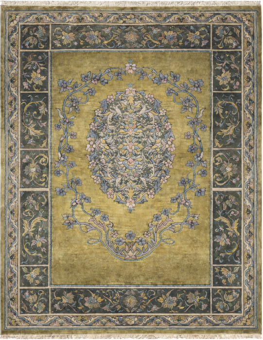 9'X12' Hand-Knotted Persian-Style (Indo-Persian) Wool Area Rug- Multi/Green