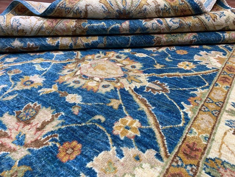 7'x10' Hand-Knotted Chobi Teal/Ivory Area Rug – KB Rugs