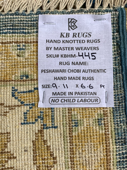 7'x10' Hand-Knotted Chobi Teal/Ivory Area Rug – KB Rugs