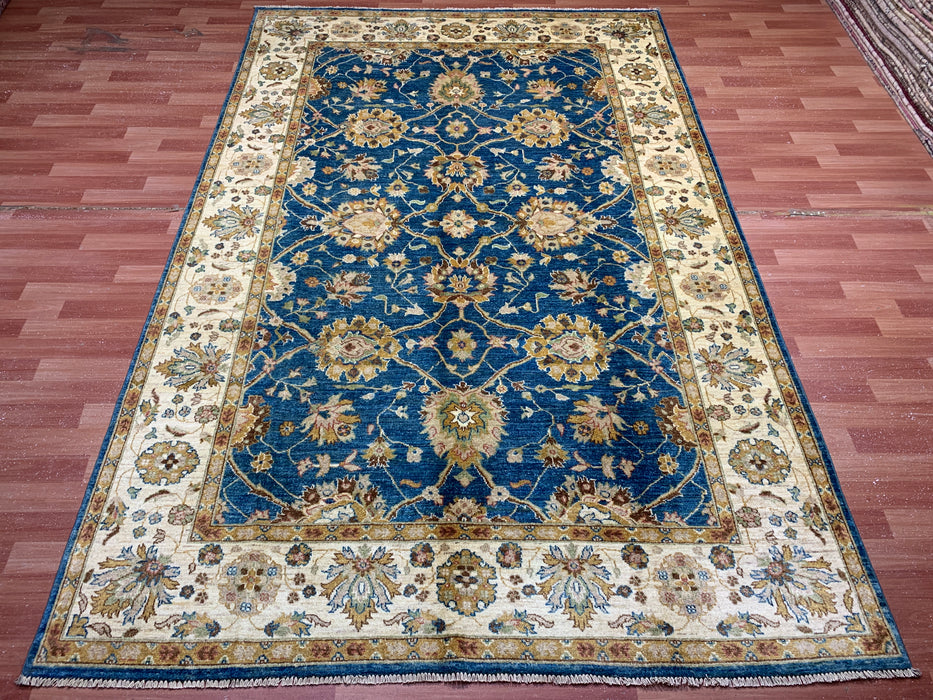 7'x10' Hand-Knotted Chobi Teal/Ivory Area Rug – KB Rugs