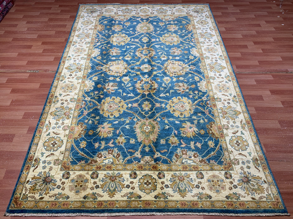 7'x10' Hand-Knotted Chobi Teal/Ivory Area Rug – KB Rugs