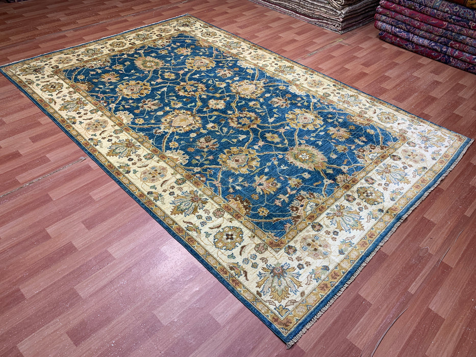 7'x10' Hand-Knotted Chobi Teal/Ivory Area Rug – KB Rugs