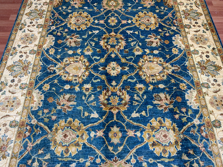 7'x10' Hand-Knotted Chobi Teal/Ivory Area Rug – KB Rugs