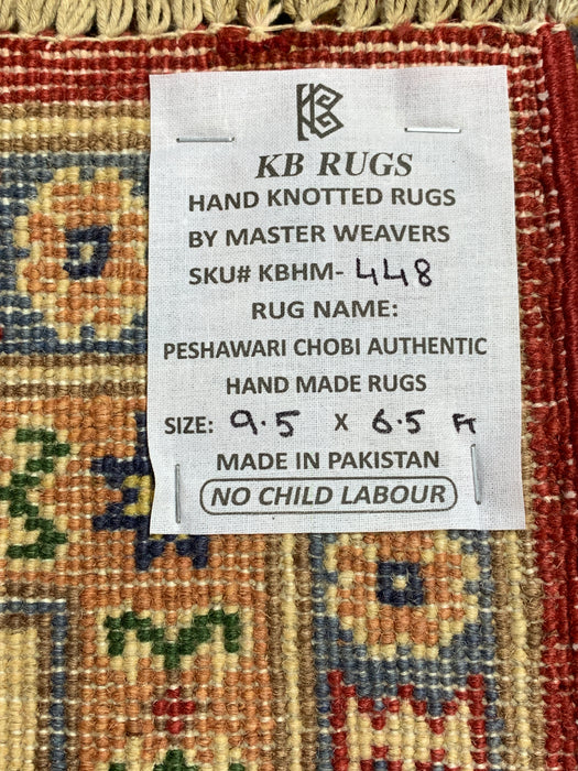 6'5" × 9'5" Hand-Knotted Kazak Wool Rug – Red Field & Ivory Border