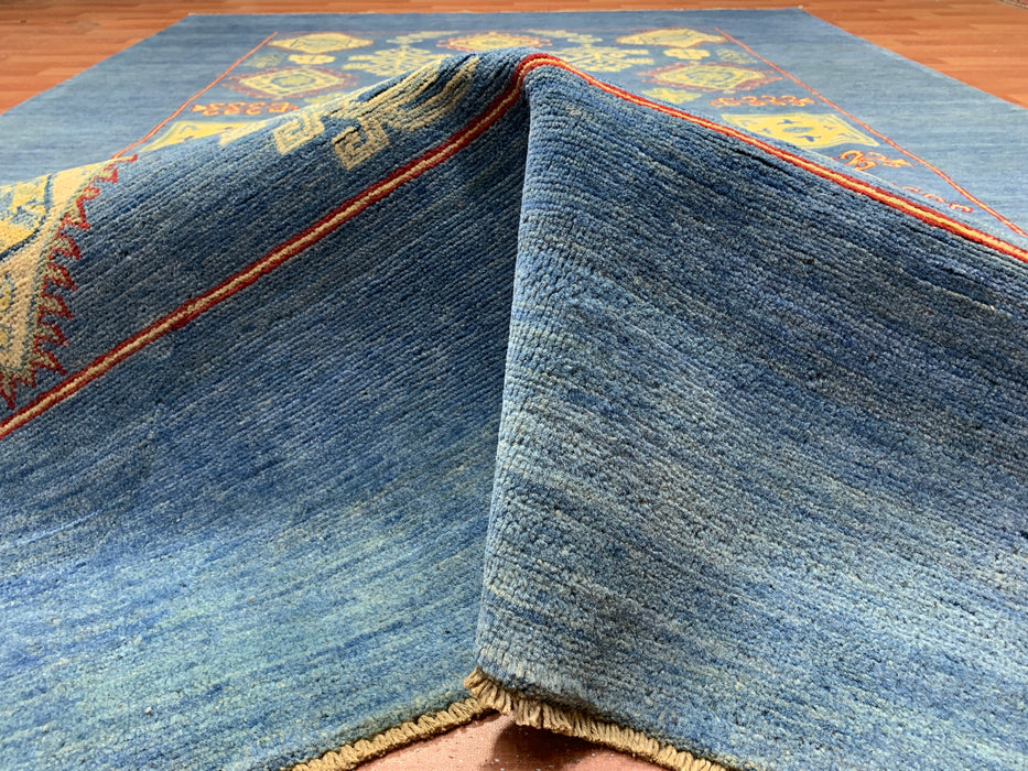 7'x10' Hand-Knotted Afghan Blue/Gold Area Rug – KB Rugs