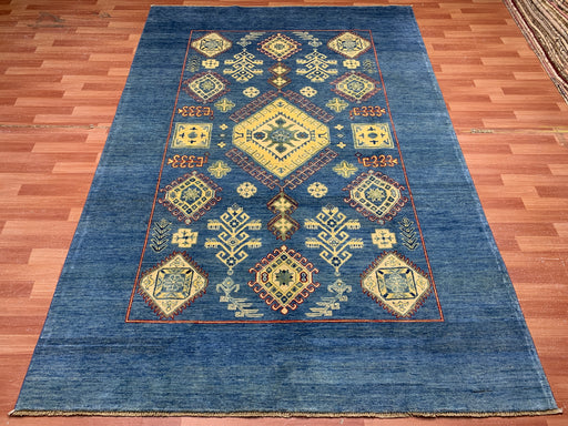 7'x10' Hand-Knotted Afghan Blue/Gold Area Rug – KB Rugs