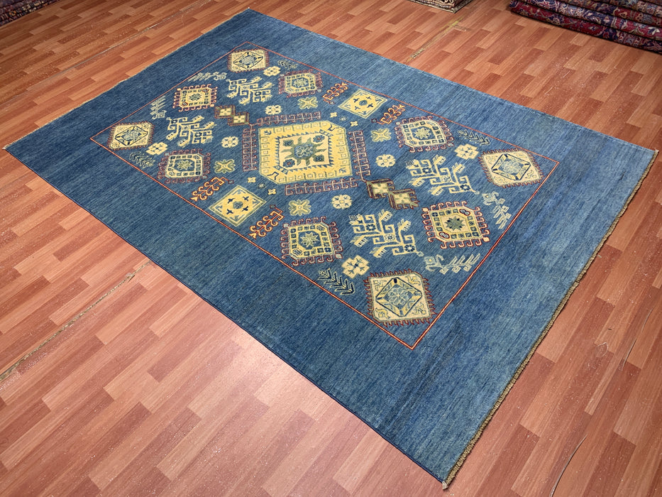 7'x10' Hand-Knotted Afghan Blue/Gold Area Rug – KB Rugs