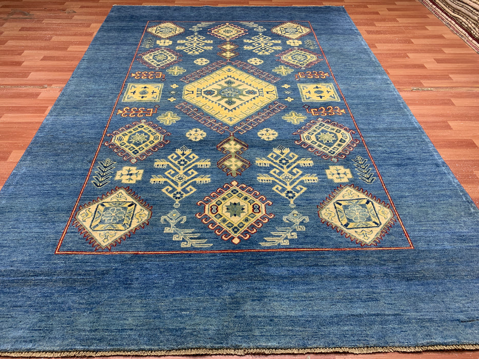7'x10' Hand-Knotted Afghan Blue/Gold Area Rug – KB Rugs