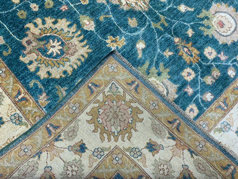 7'x10' Hand-Knotted Chobi Teal/Ivory Area Rug – KB Rugs