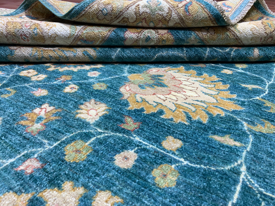 7'x10' Hand-Knotted Chobi Teal/Ivory Area Rug – KB Rugs