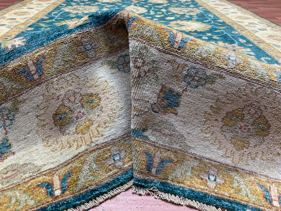 7'x10' Hand-Knotted Chobi Teal/Ivory Area Rug – KB Rugs