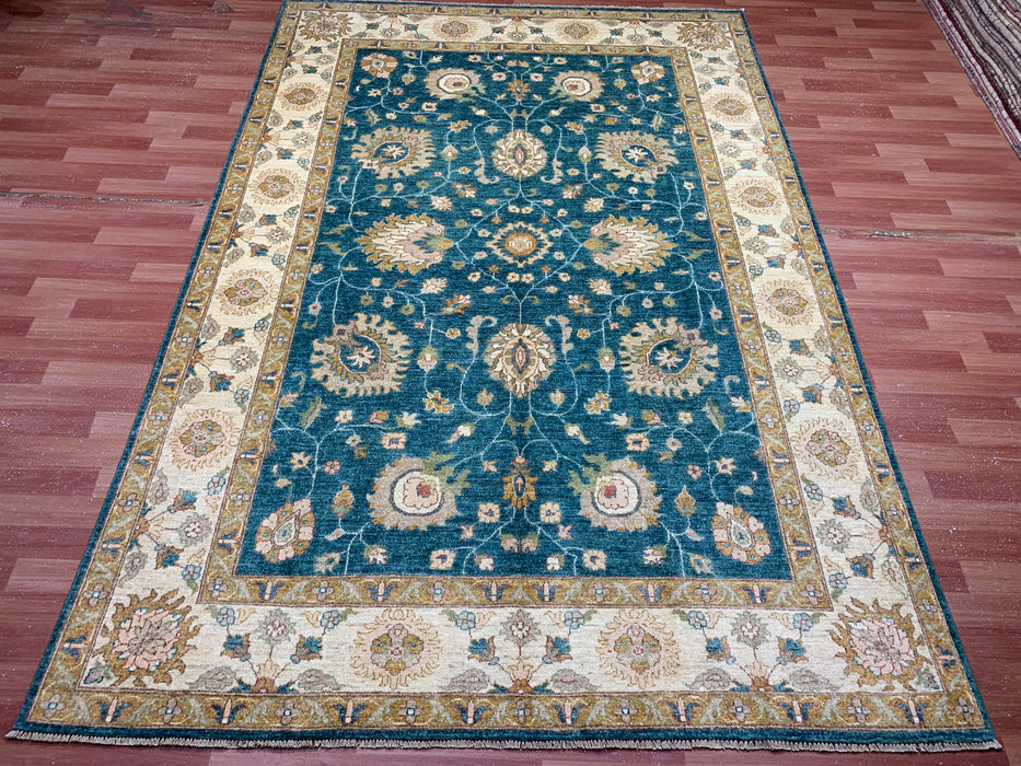 7'x10' Hand-Knotted Chobi Teal/Ivory Area Rug – KB Rugs