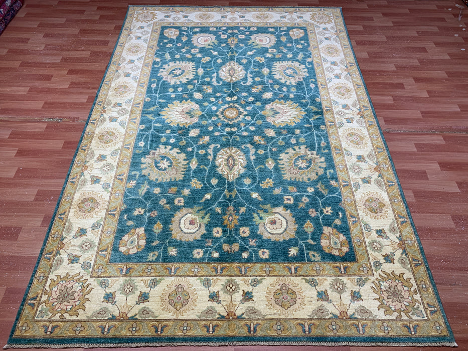 7'x10' Hand-Knotted Chobi Teal/Ivory Area Rug – KB Rugs