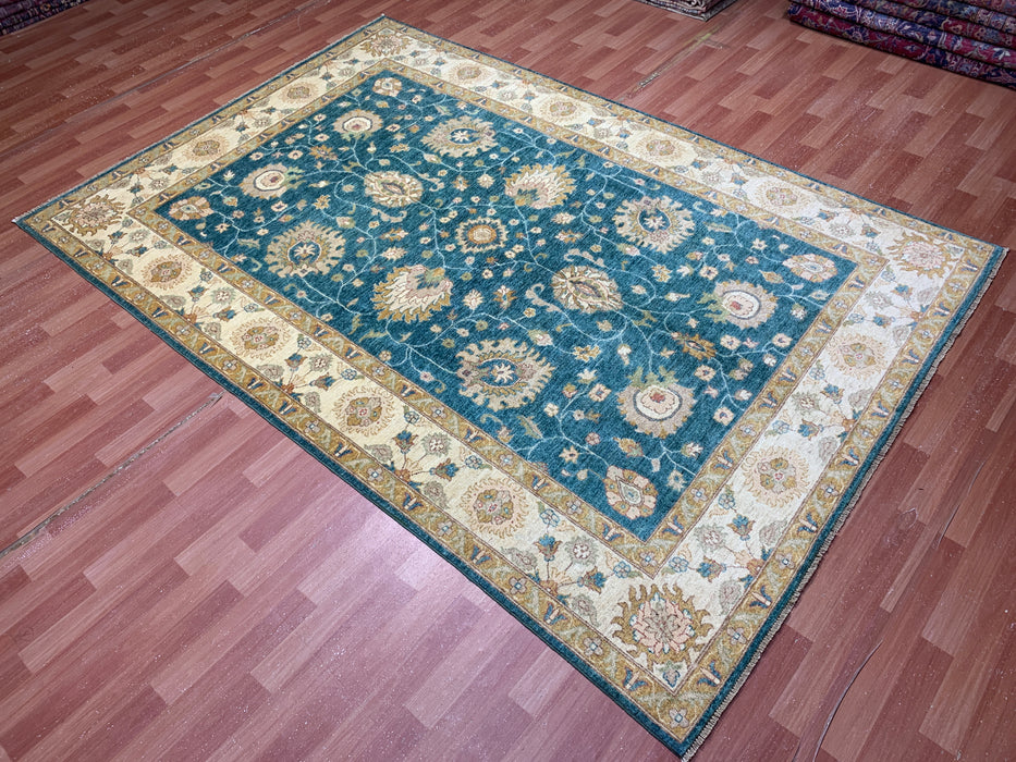 7'x10' Hand-Knotted Chobi Teal/Ivory Area Rug – KB Rugs