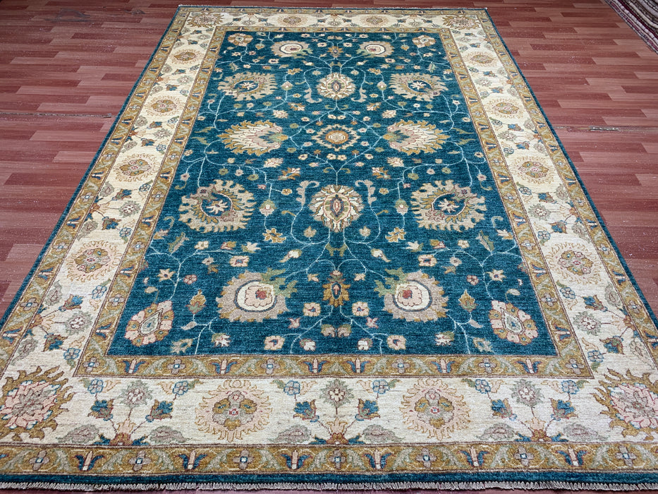 7'x10' Hand-Knotted Chobi Teal/Ivory Area Rug – KB Rugs