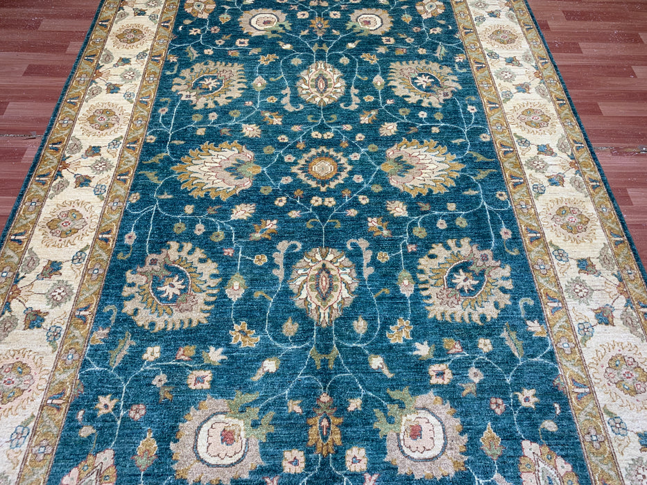 7'x10' Hand-Knotted Chobi Teal/Ivory Area Rug – KB Rugs