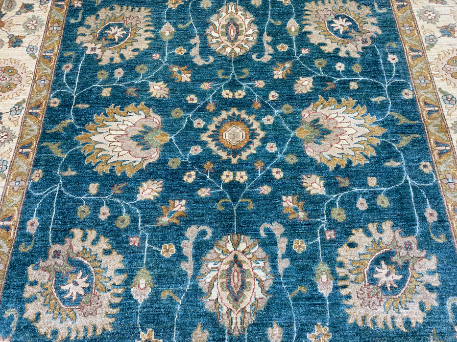 7'x10' Hand-Knotted Chobi Teal/Ivory Area Rug – KB Rugs