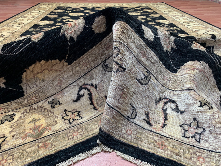 7'x10' Hand-Knotted Chobi Black/Ivory Area Rug – KB Rugs