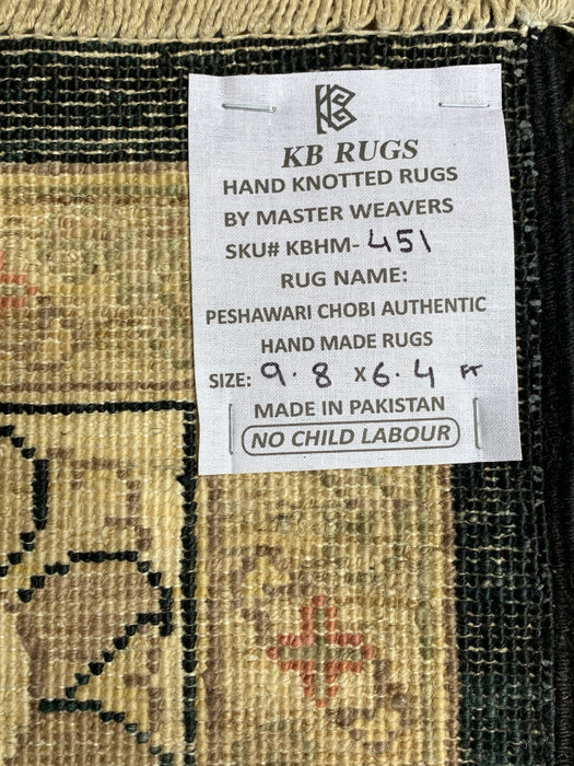 7'x10' Hand-Knotted Chobi Black/Ivory Area Rug – KB Rugs