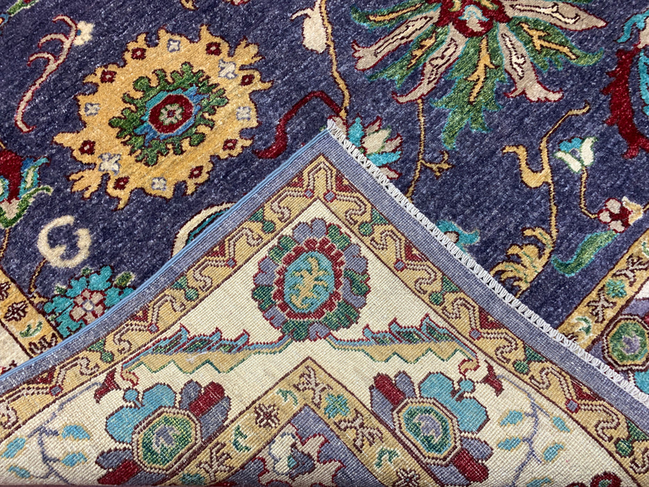 5'6" × 8'4" Hand-Knotted Chobi Wool Rug – Navy Field with Ivory Border