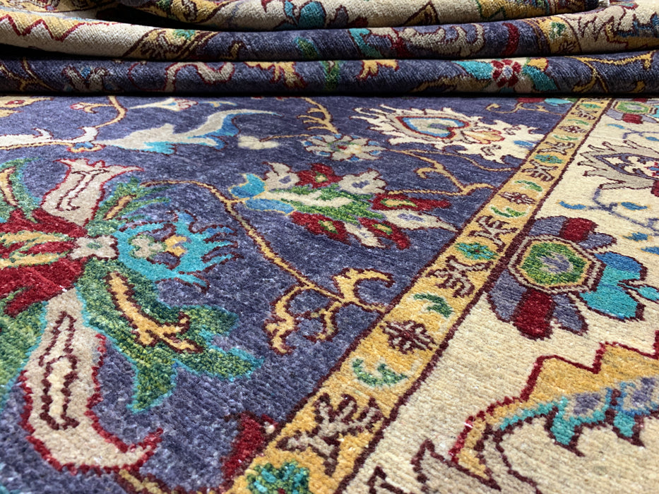 5'6" × 8'4" Hand-Knotted Chobi Wool Rug – Navy Field with Ivory Border