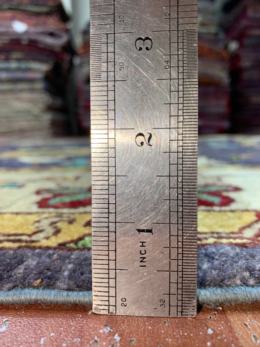 5'6" × 8'4" Hand-Knotted Chobi Wool Rug – Navy Field with Ivory Border