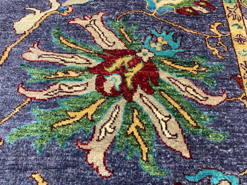 5'6" × 8'4" Hand-Knotted Chobi Wool Rug – Navy Field with Ivory Border