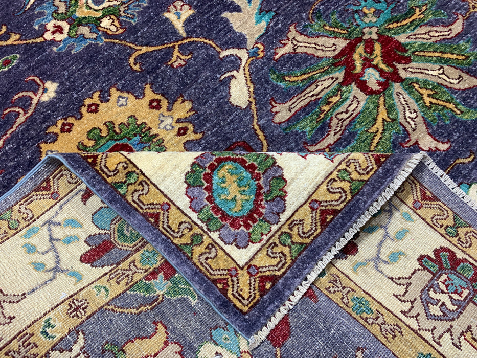 5'6" × 8'4" Hand-Knotted Chobi Wool Rug – Navy Field with Ivory Border