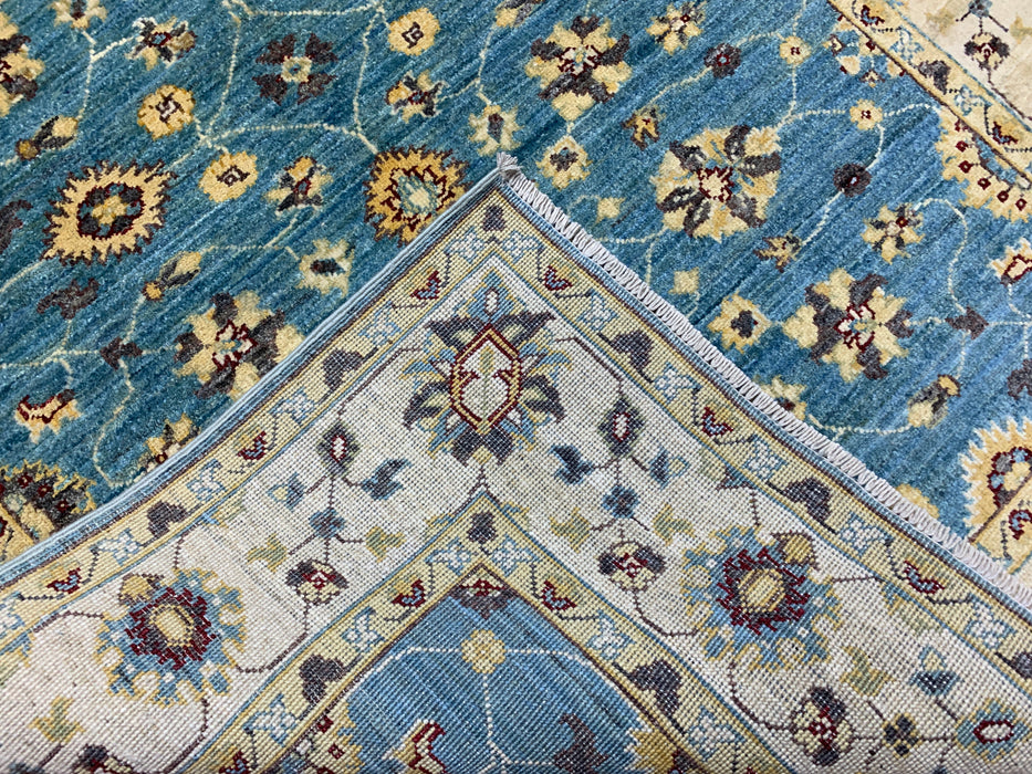 4'x6'  Hand-Knotted Chobi Wool Rug – Aqua Blue Field & Ivory Border