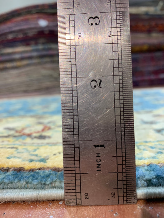 4'x6'  Hand-Knotted Chobi Wool Rug – Aqua Blue Field & Ivory Border