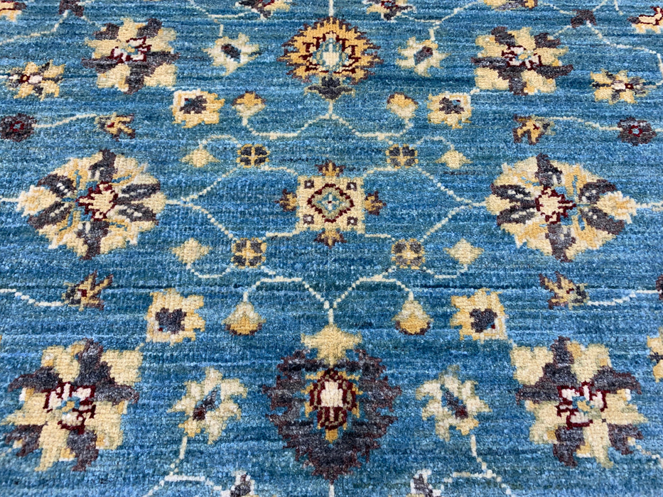 4'x6'  Hand-Knotted Chobi Wool Rug – Aqua Blue Field & Ivory Border