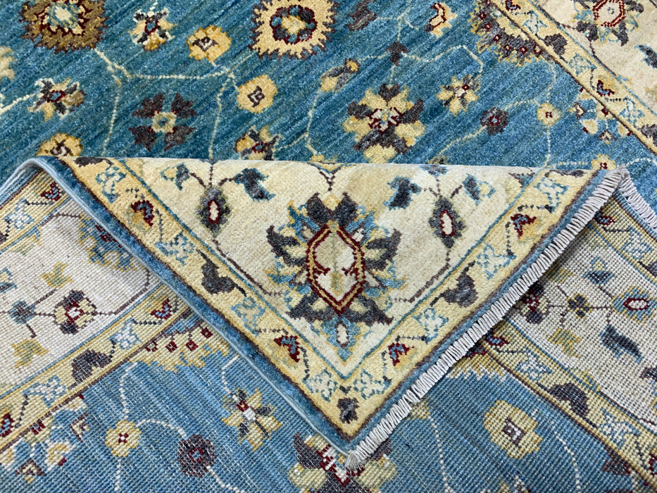 4'x6'  Hand-Knotted Chobi Wool Rug – Aqua Blue Field & Ivory Border