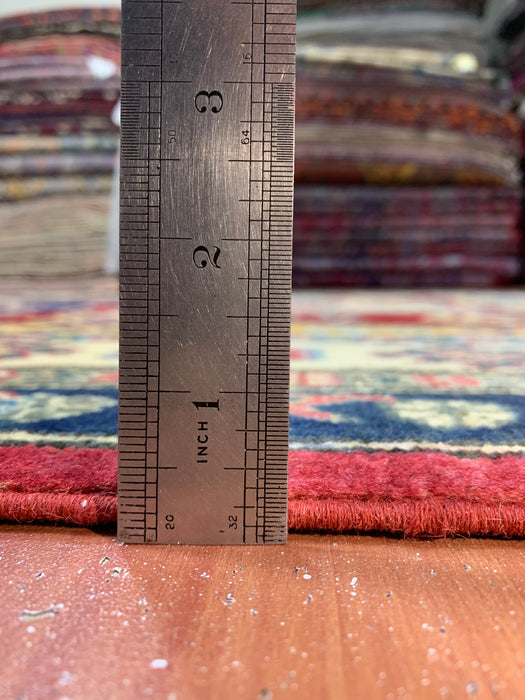 5'4" × 7'11" Hand-Knotted Kazak Wool Rug – Ivory, Red & Navy Geometric Design