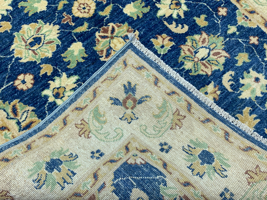 5'7" × 7'8" Hand-Knotted Ziegler Wool Rug – Black with Blue & Gold Floral Border
