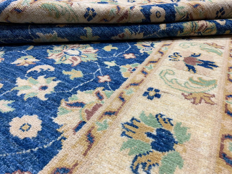 5'7" × 7'8" Hand-Knotted Ziegler Wool Rug – Black with Blue & Gold Floral Border