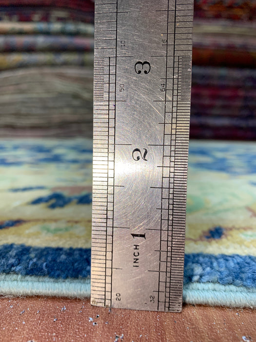 5'7" × 7'8" Hand-Knotted Ziegler Wool Rug – Black with Blue & Gold Floral Border