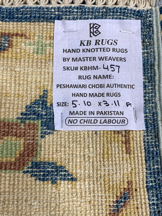 5'7" × 7'8" Hand-Knotted Ziegler Wool Rug – Black with Blue & Gold Floral Border