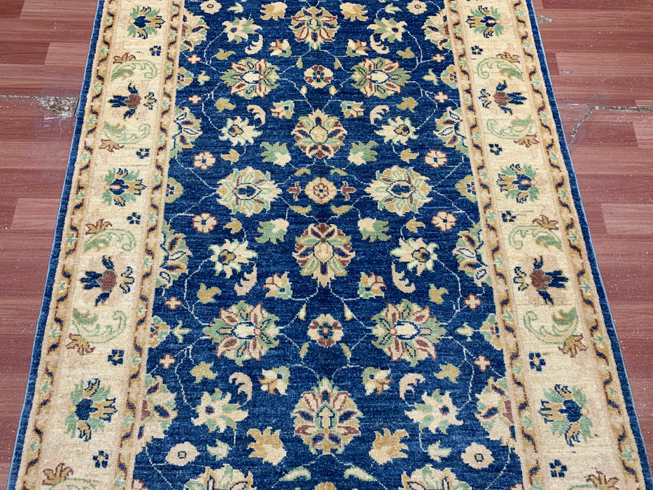 5'7" × 7'8" Hand-Knotted Ziegler Wool Rug – Black with Blue & Gold Floral Border