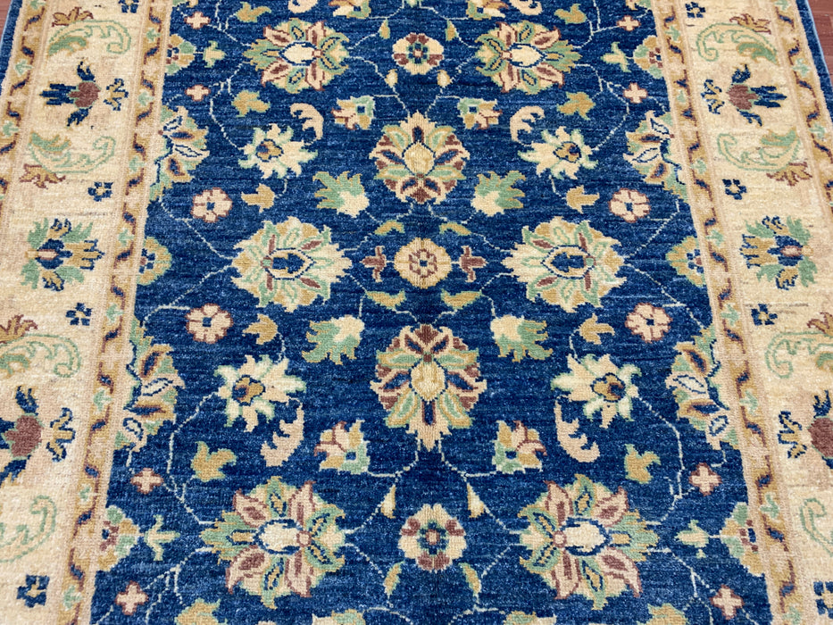 5'7" × 7'8" Hand-Knotted Ziegler Wool Rug – Black with Blue & Gold Floral Border