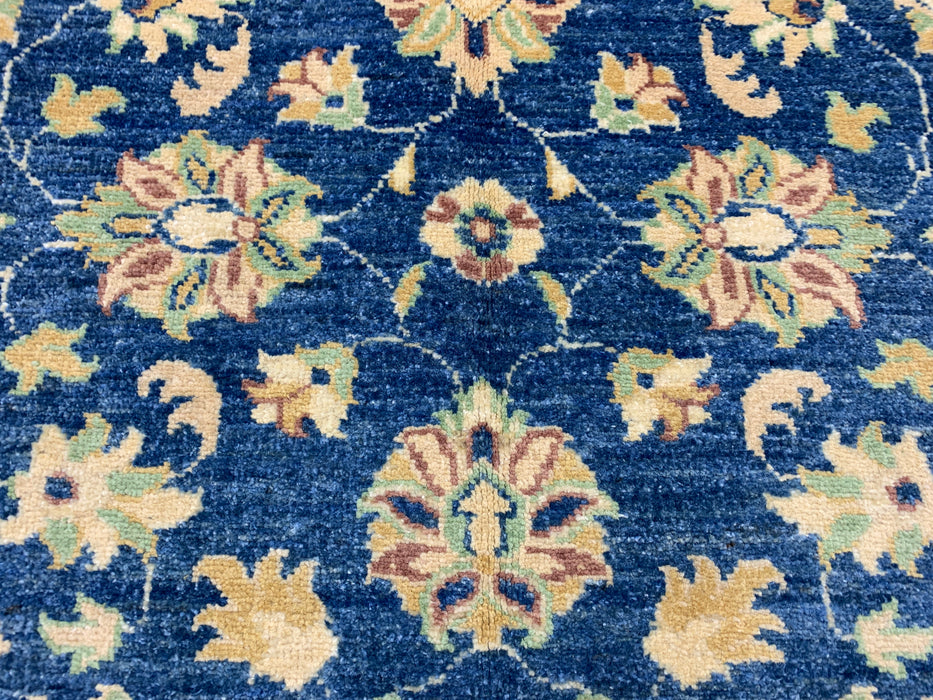5'7" × 7'8" Hand-Knotted Ziegler Wool Rug – Black with Blue & Gold Floral Border