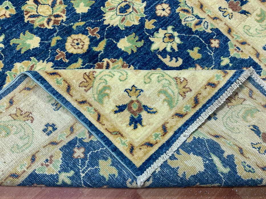 5'7" × 7'8" Hand-Knotted Ziegler Wool Rug – Black with Blue & Gold Floral Border