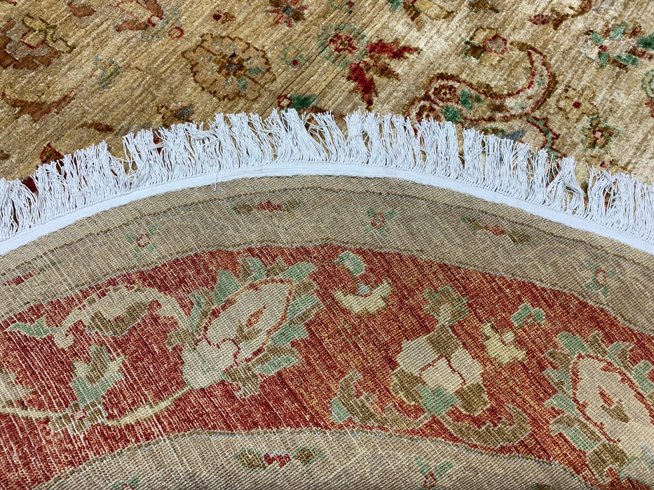 7'1" × 6'9" Hand-Knotted Round Wool Rug – Ivory & Red Floral Medallion