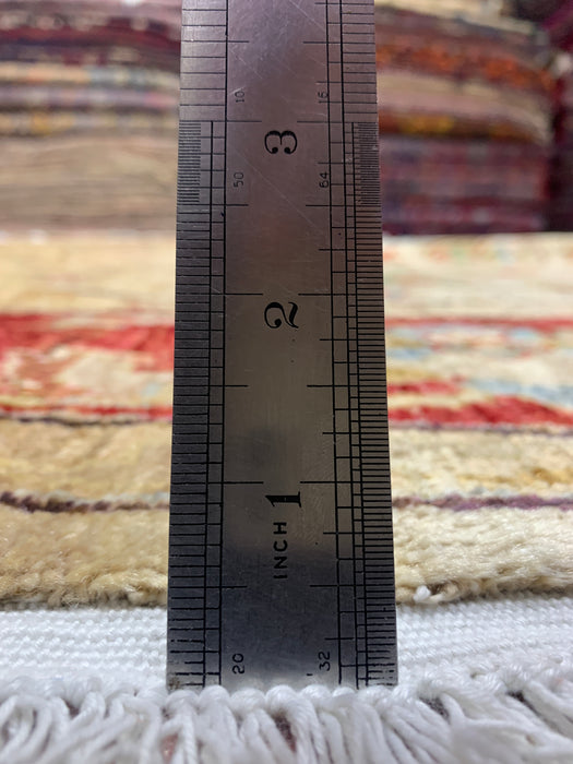 7'1" × 6'9" Hand-Knotted Round Wool Rug – Ivory & Red Floral Medallion