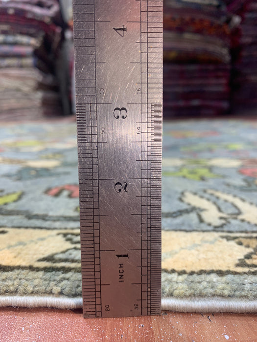 4'10" × 6'8" Hand-Knotted Ziegler Wool Rug – Soft Blue with Multicolor Floral Motifs