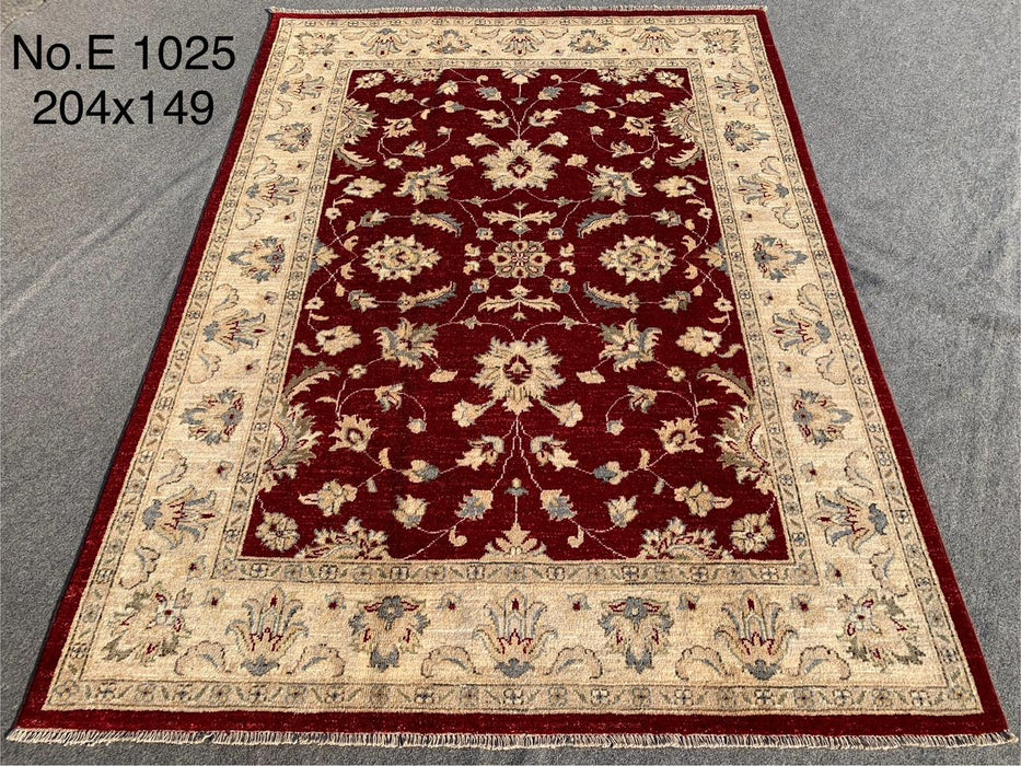 4’11 x 6’8 Red & Ivory Chobi Handmade Wool Rug