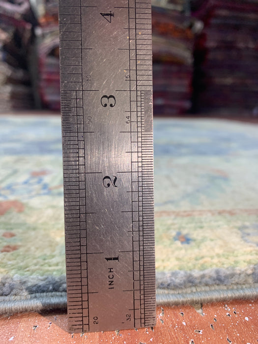 5'2" × 6'7" Hand-Knotted Ziegler Wool Rug – Slate Blue with Beige Floral Border