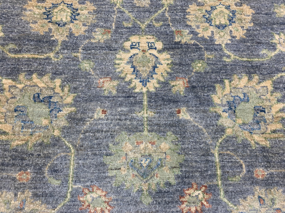 5'2" × 6'7" Hand-Knotted Ziegler Wool Rug – Slate Blue with Beige Floral Border