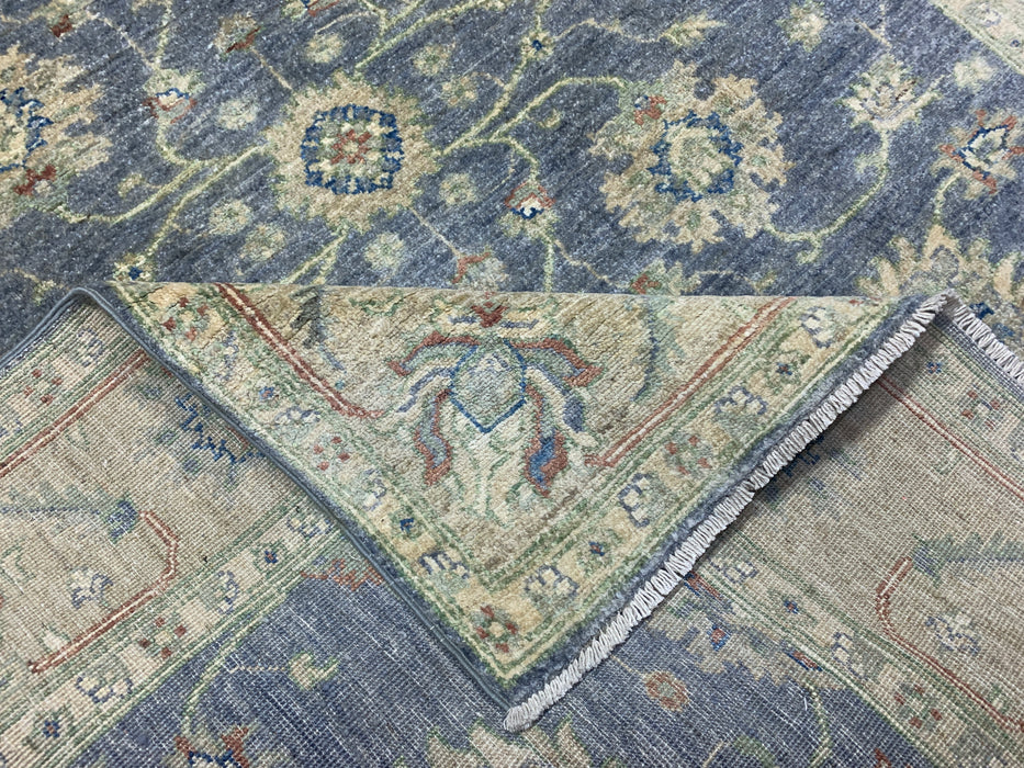 5'2" × 6'7" Hand-Knotted Ziegler Wool Rug – Slate Blue with Beige Floral Border
