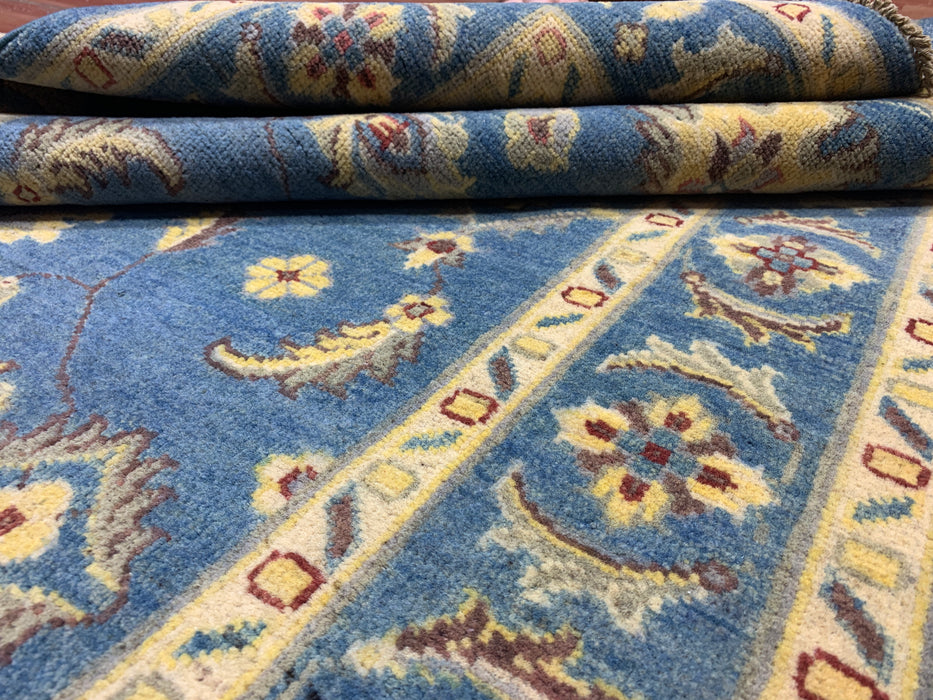 4'0" × 5'11" Hand-Knotted Ziegler Wool Rug – Teal Blue with Golden Floral Border